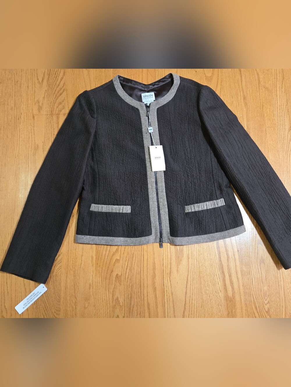 Armani Collezioni NWT Flawed Wool Blend Jacket Brown Gray Textured Size 10